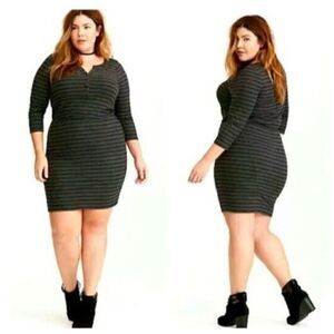 Torrid Striped Henley Ribbed Knit Dress Plus Size 3X Gray Black Soft Knit Womens